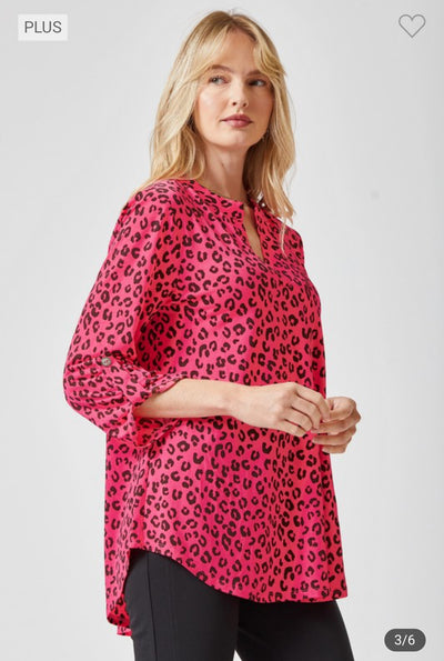 Plus- Pink Animal Print Blouse