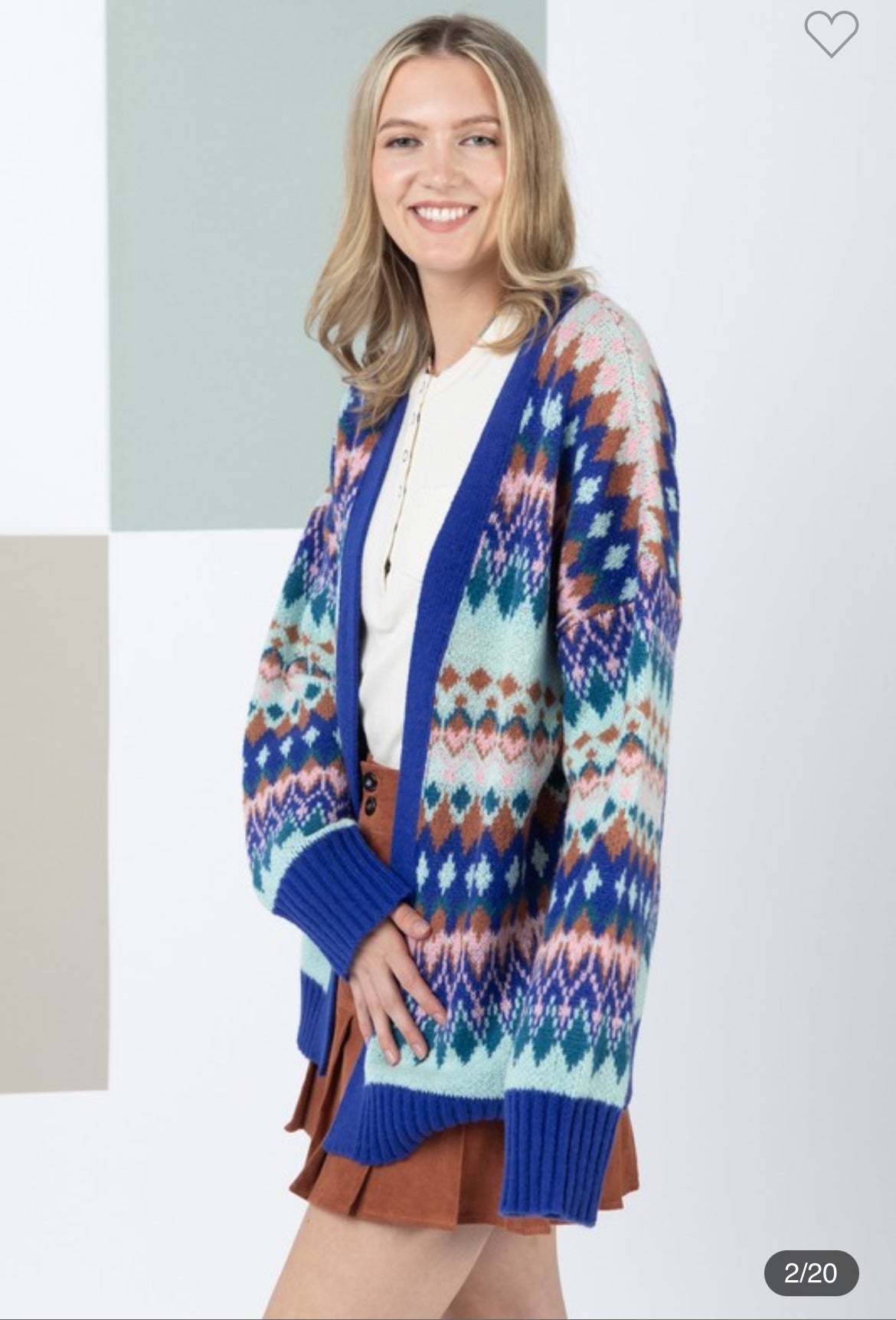 Blue Aztec Knit Sweater Cardigan