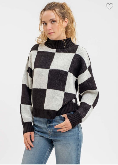 Checkered Mock Neck Sweater