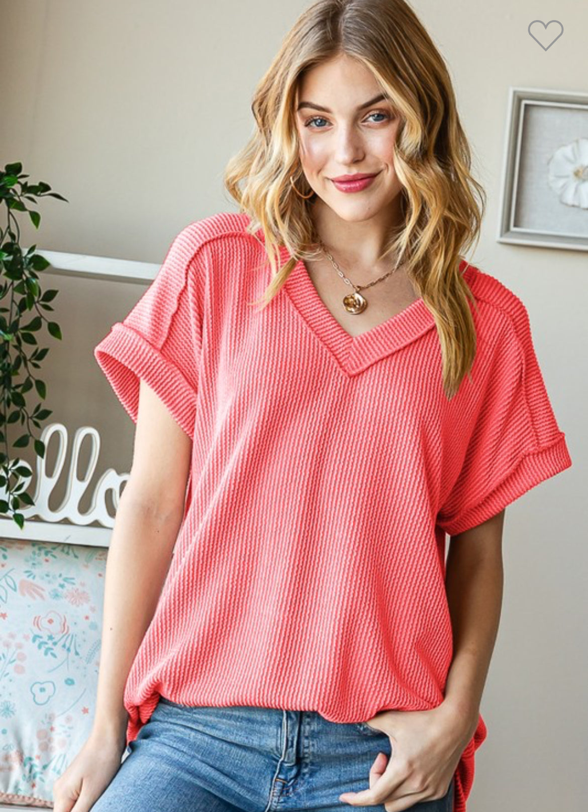 Coral Urban Ribbed Top