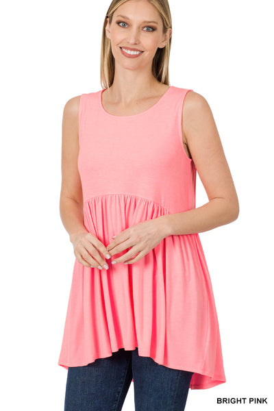 Sleeveless Waist Shirring Hi-Lo