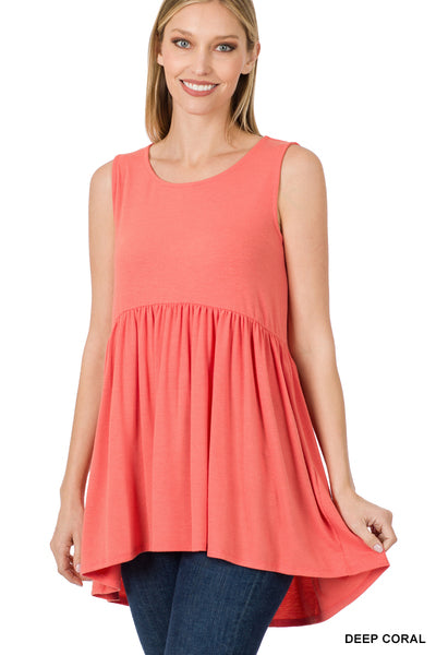 Sleeveless Waist Shirring Hi-Lo