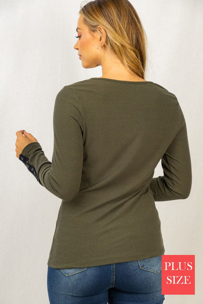 Olive Top w/ Button Detail