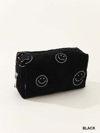 SMILEY FACE CORDUROY COSMETIC POUCH BAG