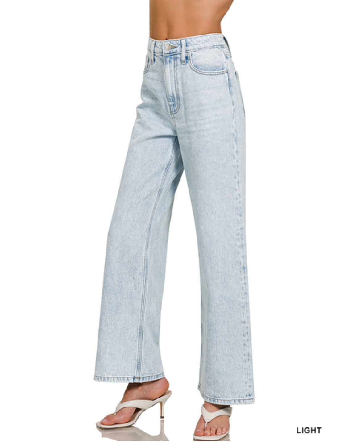 High Waisted Wide Leg Straight Denim Pants