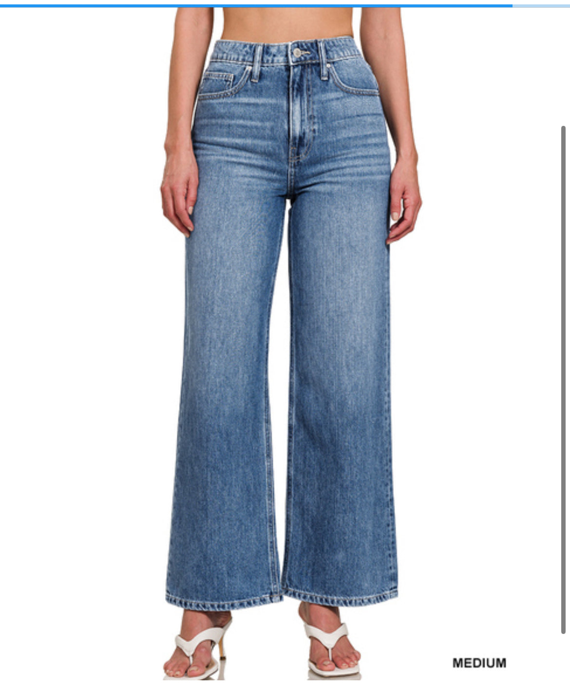 High Waisted Wide Leg Medium Wash Denim Pants