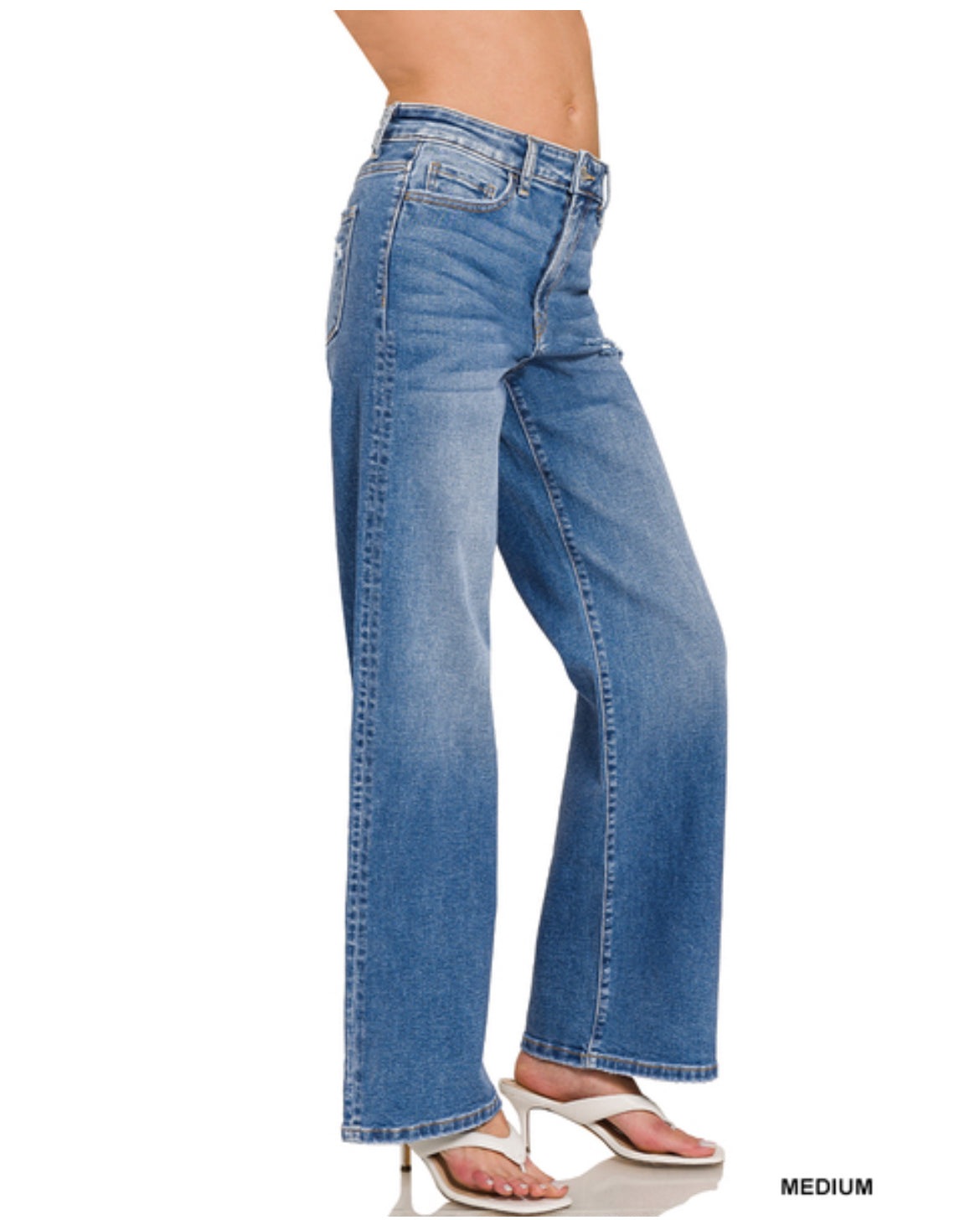 High Waisted Straight Leg Denim Pants