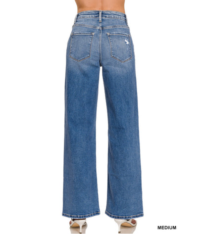 High Waisted Straight Leg Denim Pants