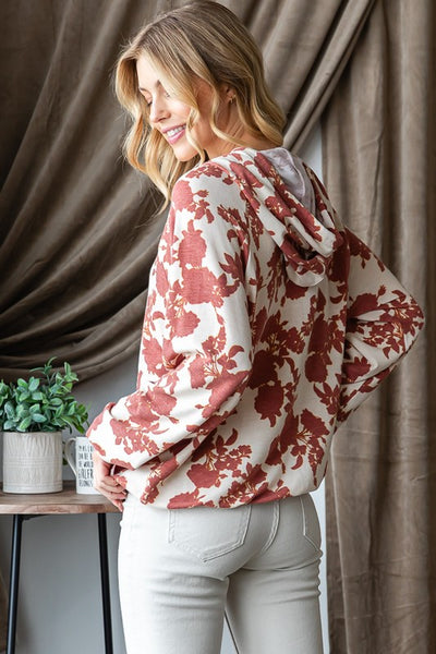 Puff Sleeve Floral Hoodie