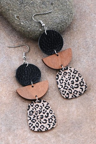 Cork with Wood & Leather Earrings