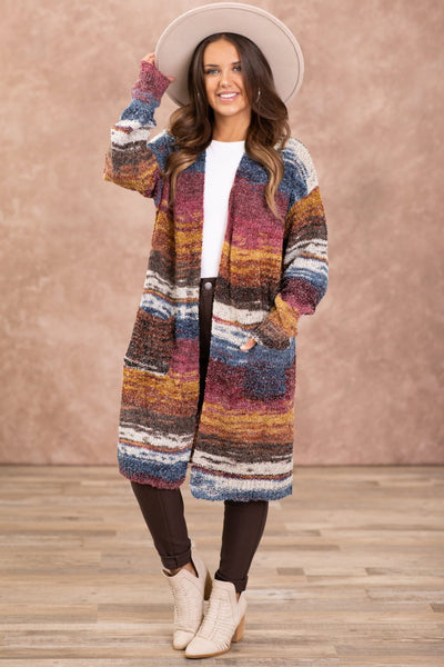 Berry and Dusty Blue Stripe Cardigan