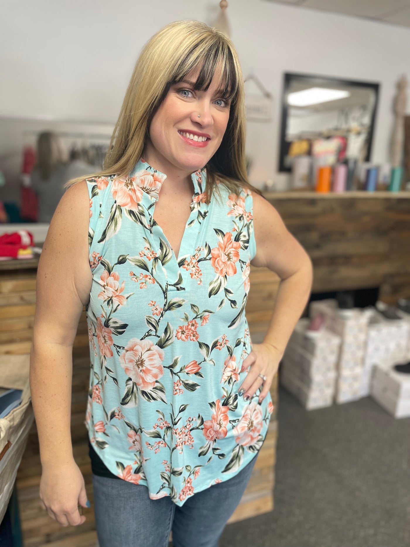 Light Blue Floral Tank