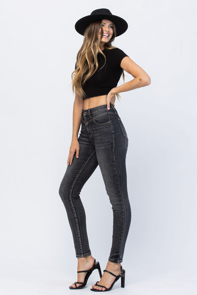 Judy Blue- HW Vintage Black Yoke Skinny