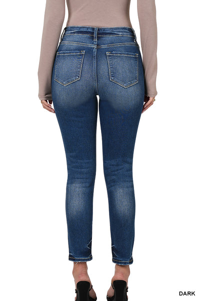 HIGH RISE BUTTON FLY ANKLE SKINNY DENIM PANTS