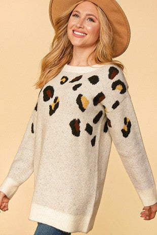 Leopard Two Tone Jacquard Oversized Sweater