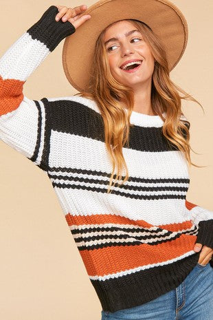 Multi Stripe Oversize Slouchy Sweater